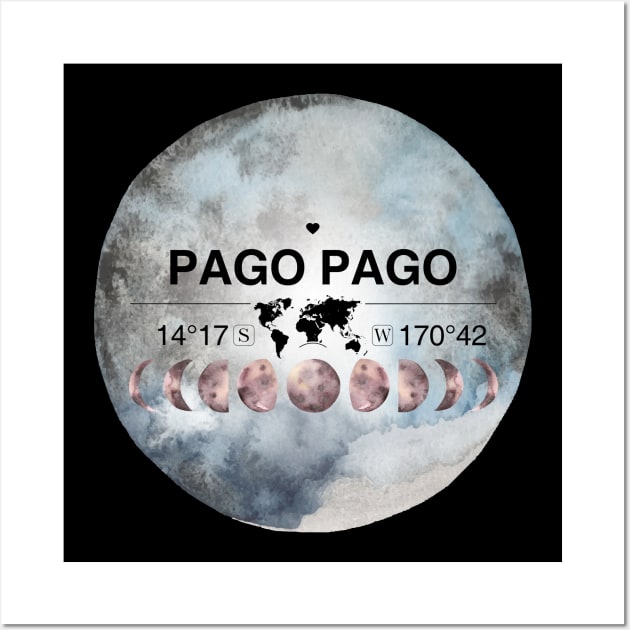 Pago Pago, American Samoa, United States of America, USA, Watercolor Design with Latitude & Longitude Map Coordinates Wall Art by MapYourWorld